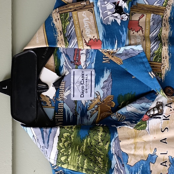 David Carey Mens Short Sleeve Button Front Camp Shirt Chest Pocket L NWT - Picture 2 of 7